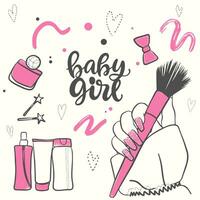 Set for nails and cosmetics, pink accessories for dolls in the style of doodles vector