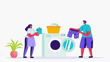Mann und Frau Waschen Kleider im das Waschen Maschine video