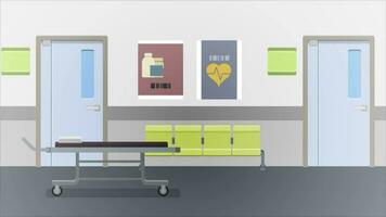 a esvaziar hospital quarto com uma cama e uma mesa video