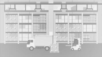 a warehouse with trucks and forklifts video