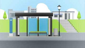 bus stop with bench and lamp post in the city video