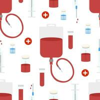 Vector seamless pattern with blood donation items