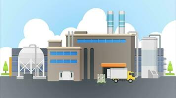an illustration of a factory with trucks and trucks video