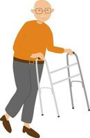 Vector illustration of old man with walking frame