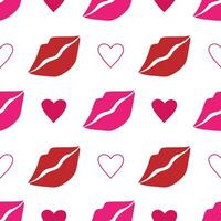 Vector seamless pattern with pink lips and hearts in cartoon style. Valentine day background with kisses and hearts