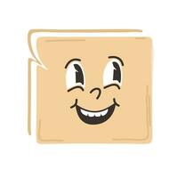 Cute retro cartoon smiling face in a square shape. Vector isolated illustration. Croovy character.