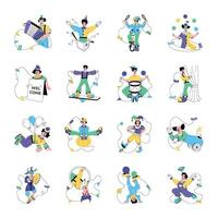Set of Clown Characters Flat Illustrations vector