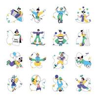 Set of Clown Characters Flat Illustrations vector