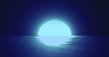 Abstract blue moon over water sea and horizon with reflections background photo