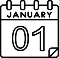 1 enero línea icono vector