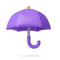 3d Violeta paraguas icono. linda lustroso el plastico Tres dimensional vector objeto en blanco antecedentes. proteccion, la seguridad seguridad concepto.