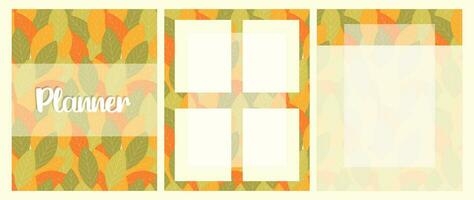 Planner templates for notes, reminders, plans, ideas, timetable, with pattern leaves autumn orange colors. vector