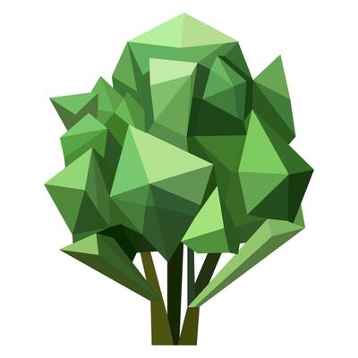 Abstract low poly tree icon isolated. Geometric forest polygonal style. 3d low poly symbol. Stylized eco design element.