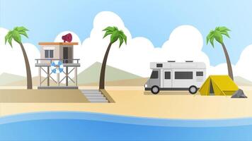 an rv and lifeguard stand on the beach video