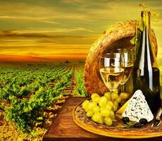 Wine and cheese romantic dinner outdoor photo