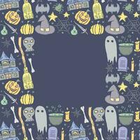 Halloween frame. Doodle Halloween background with place for text vector