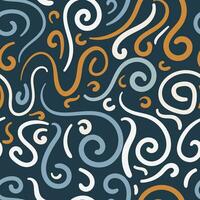 Abstract hand drawn doodle curly line seamless pattern. Swirls messy background. vector