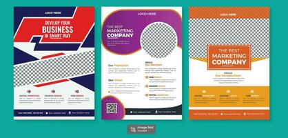 Modern Creative Corporate Business Flyer Design Template with 3 set and color. vector