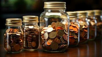 Glass jar with coins. Concept of finance economy investment and accumulation of money photo