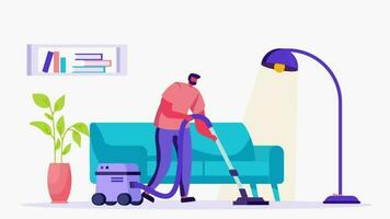 Mann Reinigung das Leben Zimmer mit Vakuum Reiniger video