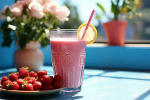 strawberry smoothie on the table photo