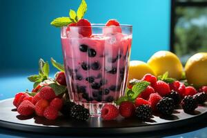 cocktail with strawberries and blueberries photo