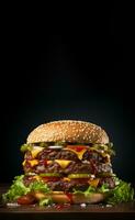 hamburger with vegetables on black background photo