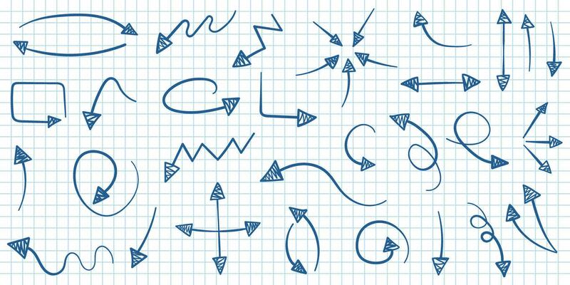 Arrow icon in hand drawn style. Handmade doodle vector illustration on isolated background. Cursor pointer sign business concept.