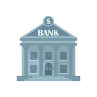 Bank building icon in flat style. Financing department vector illustration on isolated background. Courthouse with columns sign business concept.