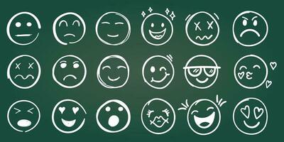 Emojis faces icon in hand drawn style. Doddle emoticons vector illustration on isolated background. Happy and sad face sign business concept.