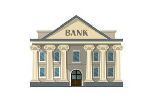 Bank building icon in flat style. Financing department vector illustration on isolated background. Courthouse with columns sign business concept.