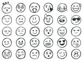 Emojis faces icon in hand drawn style. Doddle emoticons vector illustration on isolated background. Happy and sad face sign business concept.