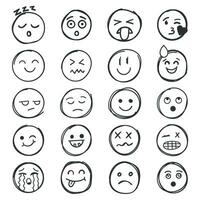 Emojis faces icon in hand drawn style. Doddle emoticons vector illustration on isolated background. Happy and sad face sign business concept.