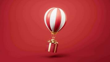 lus animatie van heet lucht ballon en geschenk doos, 3d weergave. video