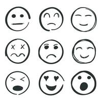 emojis caras icono en mano dibujado estilo. esquivar emoticones vector ilustración en aislado antecedentes. contento y triste cara firmar negocio concepto.