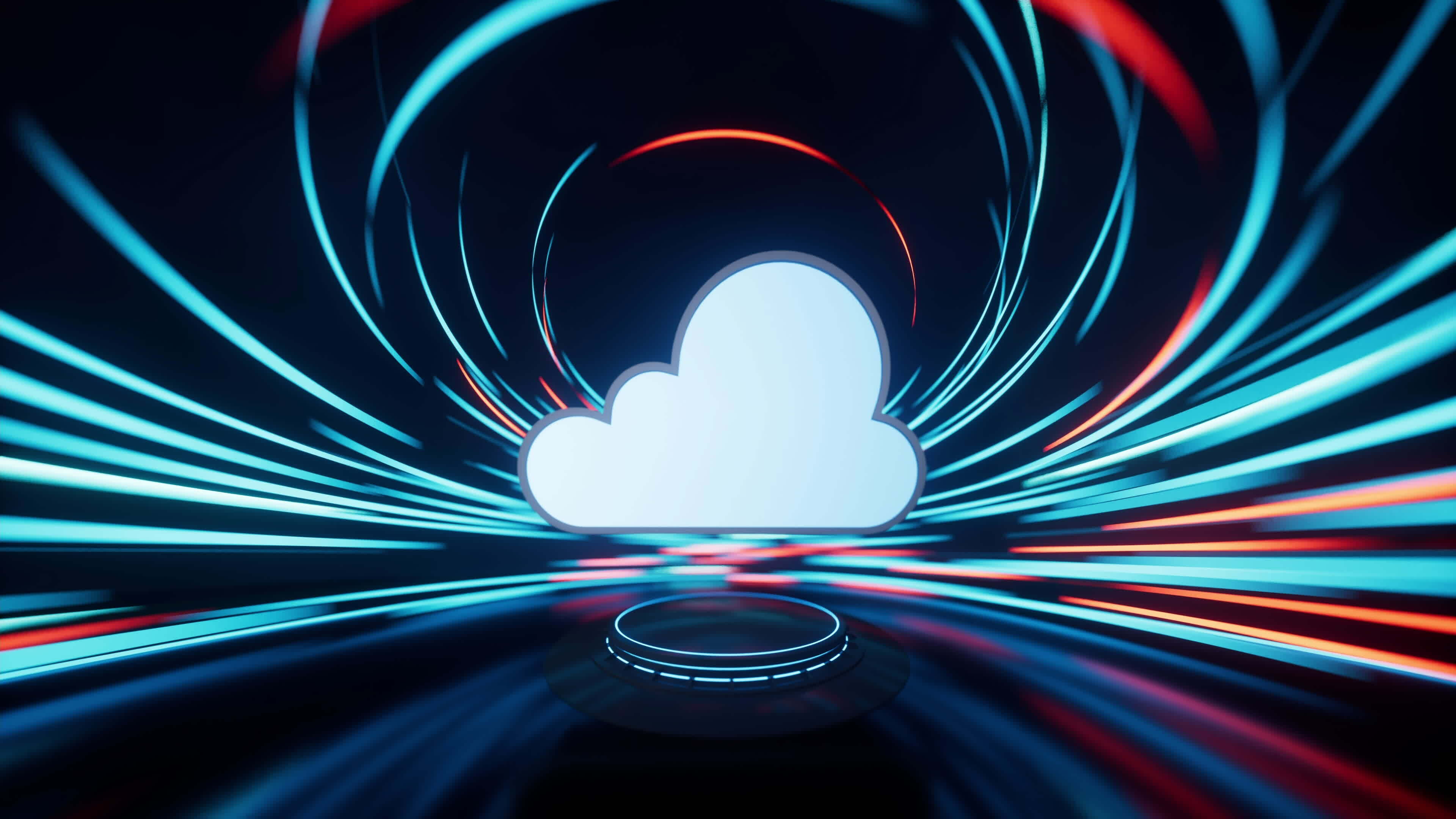 Cloud computing with spin lines effect background, 3d rendering ...