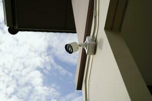 CCTV security camera system outdoor in private house or village, Closed Circuit Television System. photo