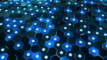 Glowing hexagonal cubes background, hi-tech cyberspace, 3d rendering. video