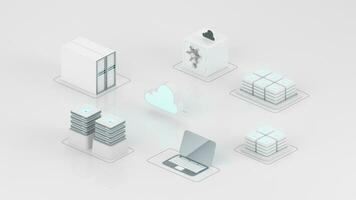 Cloud computing and information devices, 3d rendering. video