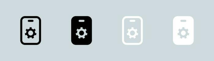 Cogwheel icon set in black and white. Update system signs vector illustration.