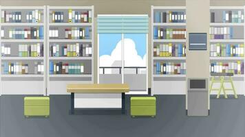 a library with bookshelves and a desk video