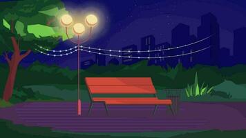 a park bench with lights in the night video