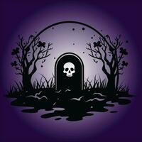 Spooky Graveyard Scene with Skull Archway vector