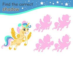 Find correct shadow yellow happy unicorn vector