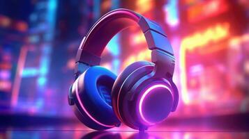 headphones on colorful background with bokeh lights photo