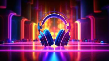 headphones on colorful background with bokeh lights photo