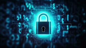 Cyber security concept with padlock on circuit background photo