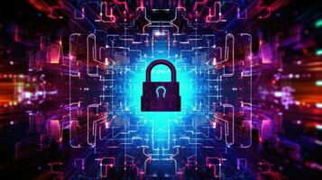 Cyber security concept with padlock on circuit background photo