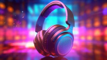 headphones on colorful background with bokeh lights photo