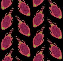 BLACK VECTOR SEAMLESS BACKGROUND WITH BRIGHT PINK DRAGON FRUIT SLICES IN POP ART STYLE